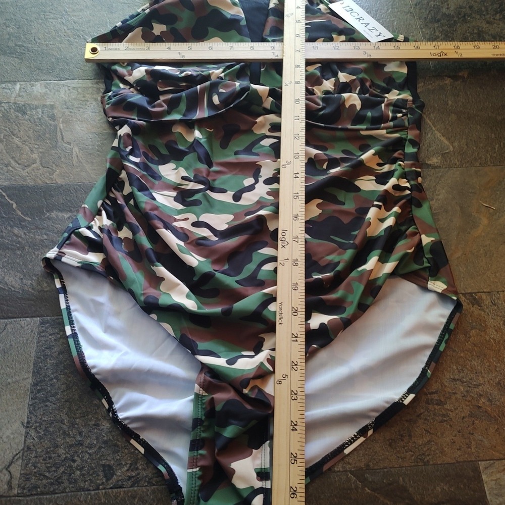 I2CRAZY One Piece Swimsuit Women XL Camo New Halter Ruched Mesh Military